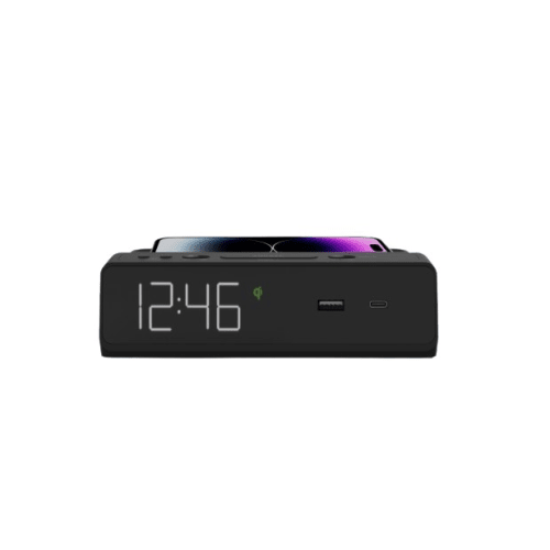 NonStop Station W Alarm Clock with Qi Wireless Charging, Black